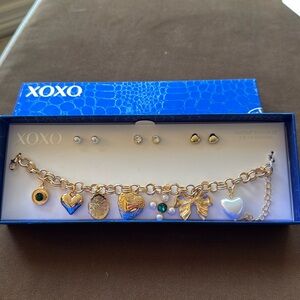 New! XOXO Gold Charm Bracelet with Heart Accents